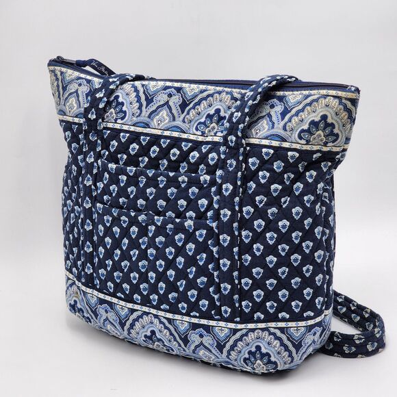 Vera Bradley Vintage 2000s Nantucket Navy Blue Quilted Tote Shoulder Bag - Picture 3 of 12